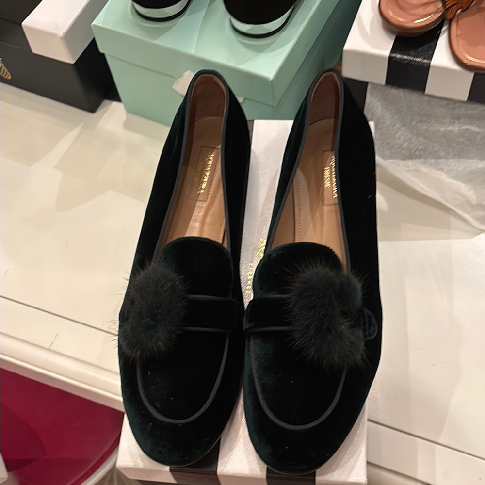 Aquazurra mink Pom velvet  Loafers with Pom Pom by Aquazzura 40.5